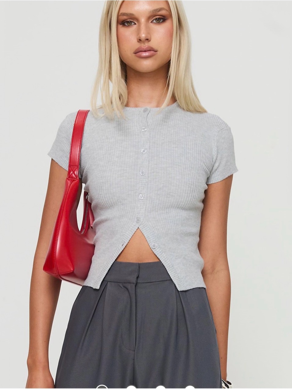 Princess Polly Kids Light Gray Ribbed Button-Up Top